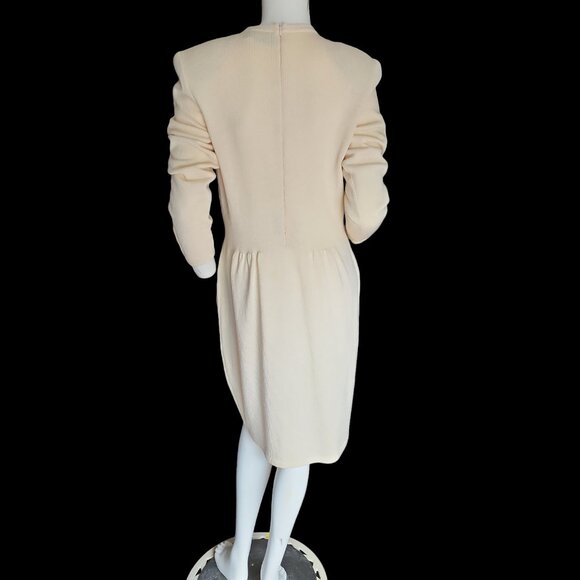 80's Designer Don Sayres for Wellmore Cream Hue Santana Knit Wool & Rayon Dress - Picture 3 of 8